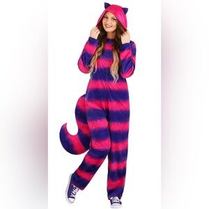 Unisex Adult Striped Pink and Purple Onesie Cheshire Cat Halloween Costume